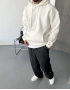 Beyaz Premium Oversize Basic Kapişonlu Sweatshirt