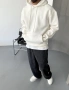 Beyaz Premium Oversize Basic Kapişonlu Sweatshirt