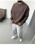 Kahve Yıkamalı Bisiklet Yaka Oversize Sweat