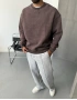 Kahve Yıkamalı Bisiklet Yaka Oversize Sweat