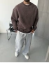 Kahve Yıkamalı Bisiklet Yaka Oversize Sweat