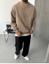 Sütlü Kahve Yıkamalı Bisiklet Yaka Oversize Sweat