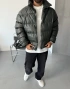 Haki Premium Deri Oversize Şişme Mont