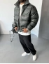 Haki Premium Deri Oversize Şişme Mont