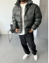 Haki Premium Deri Oversize Şişme Mont