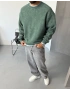 Yeşil Yıkamalı Bisiklet Yaka Oversize Sweat