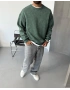 Yeşil Yıkamalı Bisiklet Yaka Oversize Sweat