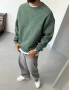 Yeşil Yıkamalı Bisiklet Yaka Oversize Sweat