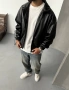 Siyah Deri Tasarım Oversize Ceket