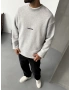 Gri Baskılı Bisiklet Yaka Oversize Sweat