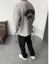 Gri Baskılı Bisiklet Yaka Oversize Sweat