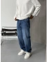 Koyu Mavi Eskitme Denim Baggy Jean