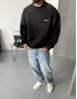 Siyah Baskılı Yıkamalı Bisiklet Yaka Sweatshirt