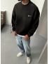 Siyah Baskılı Yıkamalı Bisiklet Yaka Sweatshirt