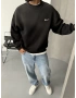 Siyah Baskılı Yıkamalı Bisiklet Yaka Sweatshirt