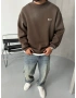 Kahve Baskılı Yıkamalı Bisiklet Yaka Sweatshirt