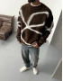 Kahve Desenli Oversize Kazak