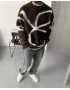 Kahve Desenli Oversize Kazak
