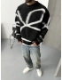 Siyah Desenli Oversize Kazak