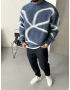 Mavi Desenli Oversize Kazak