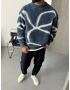 Mavi Desenli Oversize Kazak