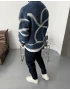 Mavi Desenli Oversize Kazak