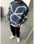 Mavi Desenli Oversize Kazak