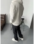 Beyaz Yarım Fermuar Kapişonlu Sweatshirt