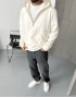 Beyaz Yarım Fermuar Kapişonlu Sweatshirt