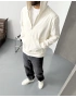 Beyaz Yarım Fermuar Kapişonlu Sweatshirt