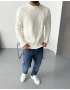Beyaz Örme Dokulu Basic Triko Kazak
