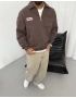 Kahve Yıkamalı Yarım Fermuar Oversize Sweat
