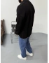 Siyah Örme Düğmeli Oversize Hırka