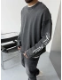 Antrasit Yıkamalı Kol Baskılı Oversize Sweat