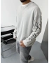 Gri Yıkamalı Kol Baskılı Oversize Sweat