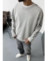 Gri Yıkamalı Kol Baskılı Oversize Sweat