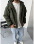 Haki Kapüşonlu Oversize Su Geçirmez Mont