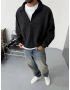 Siyah Yarım Fermuar Oversize Sweatshirt