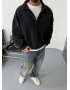Siyah Yarım Fermuar Oversize Sweatshirt