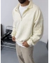 Krem Yarım Fermuar Oversize Sweatshirt