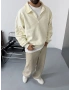 Krem Yarım Fermuar Oversize Sweatshirt