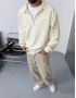Krem Yarım Fermuar Oversize Sweatshirt