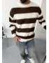 Kahve Çizgili Oversize Triko Kazak