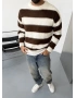 Kahve Çizgili Oversize Triko Kazak