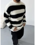 Siyah Çizgili Oversize Triko Kazak