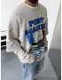 Gri Yıkamalı Baskılı Oversize Sweat
