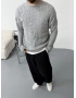 Gri Premium Örme Desenli Triko Kazak
