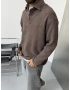 Kahve Gofre Polo Yaka Oversize Sweat