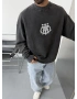 Antrasit Yıkamalı Baskılı Oversize Gofre Sweat