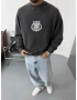 Antrasit Yıkamalı Baskılı Oversize Gofre Sweat
